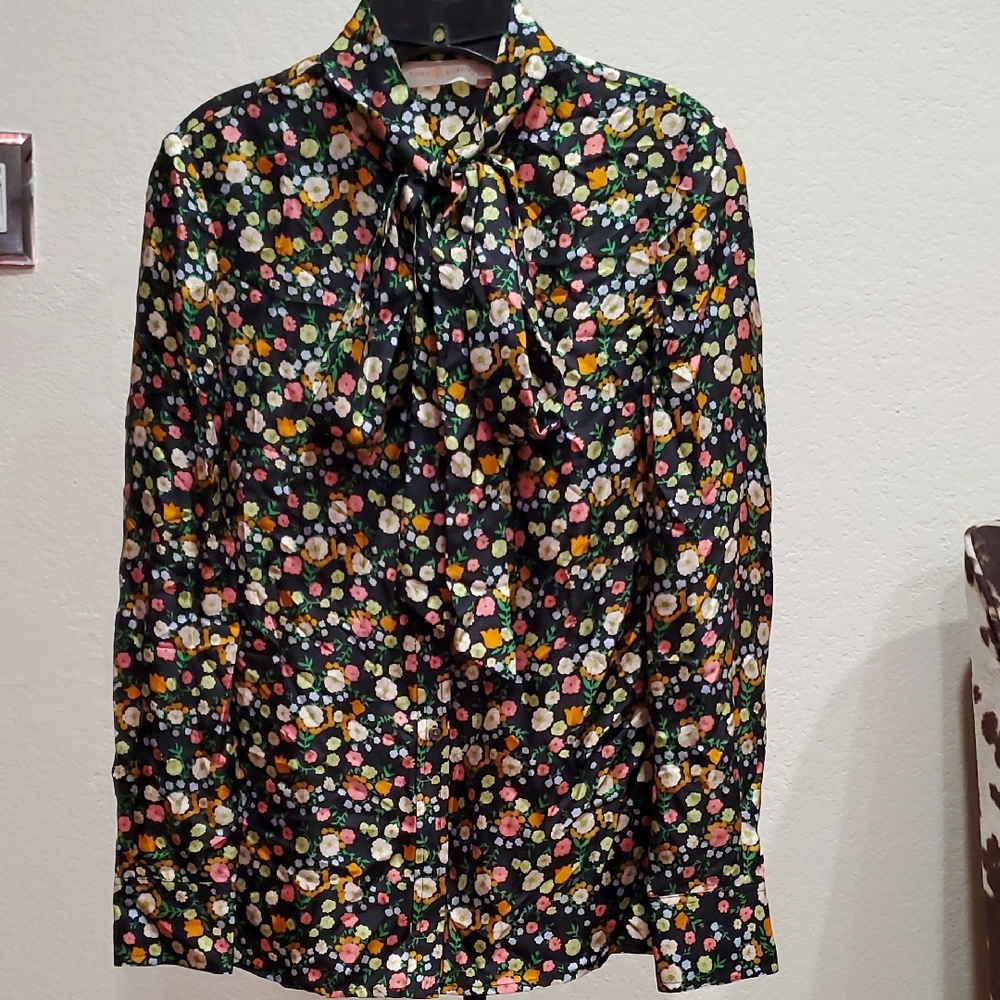 Tory Burch Silk Floral Bow Blouse - Sz 4